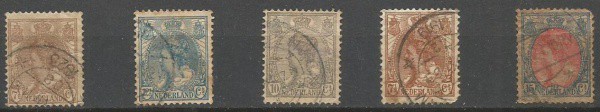 Selos (9) Clássicos Holandeses efigie Rainha Guilhermina, circa de 1898. Excelente estado de conser