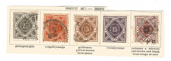 Filatelia: Conjunto com (5) Selos portuários do Império Alemão USADO, 1916/1917. Excelente estado de
