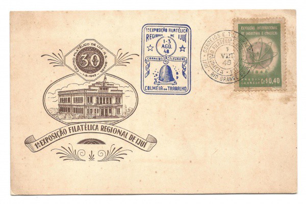 Filatelia: Folhinha comemorativa da Exposição Filatélica Regional de Ijuí - 1948. Ótimo estado de Co
