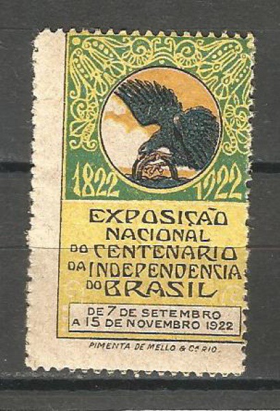 Filatelia: Cinderela Comemorativa da Exposição Nacional do Centenário da Independência do Brasil. 18