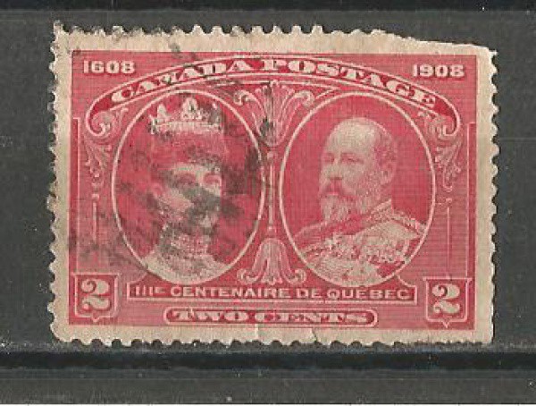 Selo Clássico Canadense usado, Centenário de Quebec, 1908. MBC.