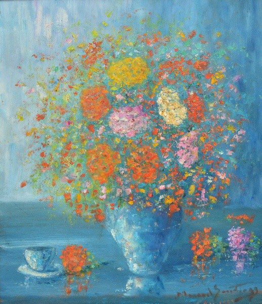 Manoel Santiago (Manaus, 1897  Rio de Janeiro, 1987). Flores. OSE. Assinado e datado. 41 x 35 cm.