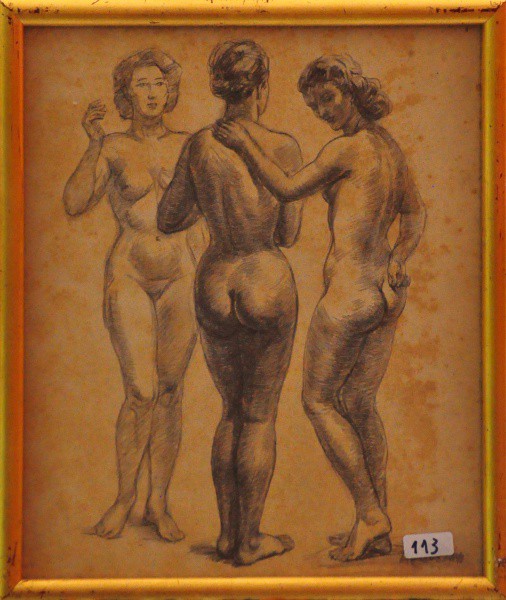 SEM ASSINATURA - crayon ( 3 nus femininos ) med: 29 x 24 cm.
