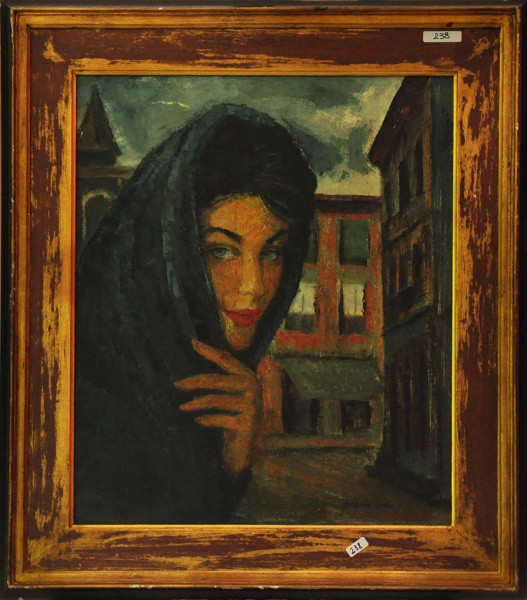 JOAQUIM CANÕS - ost ( Casário e figura feminina ) med: 54 x 45 cm. C/ moldura.