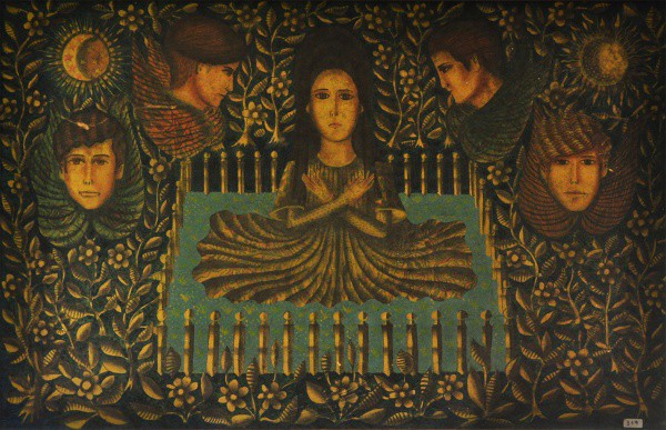 FERNANDO LOPES - ost, datado em 1967 ( Lemanjá ) med: 60 x 91 cm.  Pequena avaria de risco na tela.