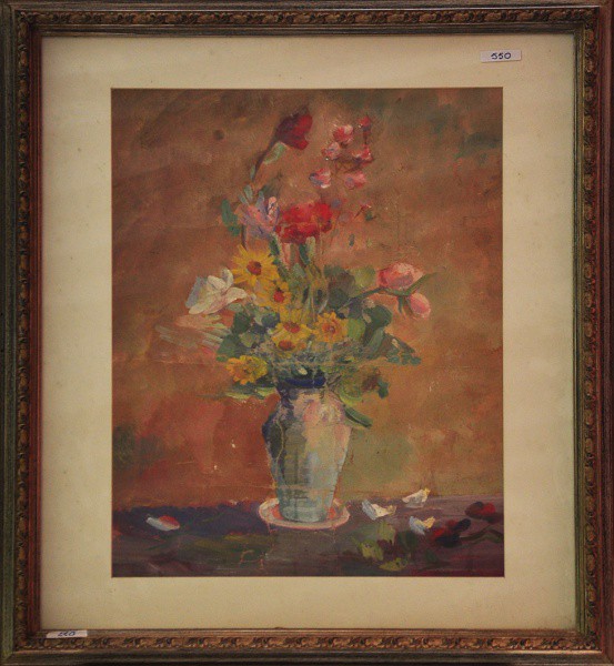 BERNARDON - técnica mista sobre papel ( Vaso de flores ) med: 73 x 60 cm. C/ moldura.