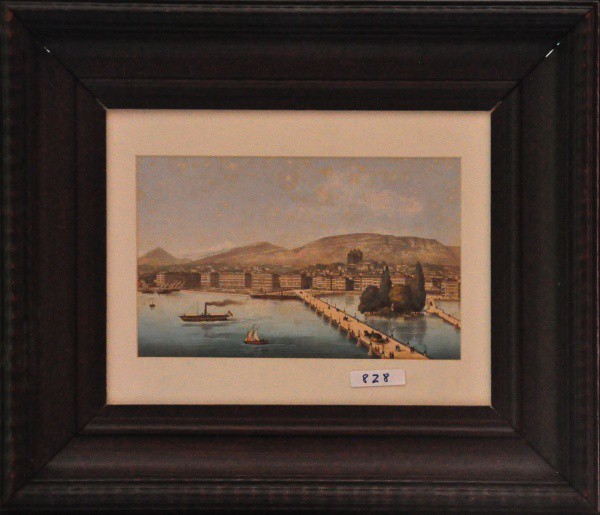 SEM ASSINATURA - aquarela ( Cidade beira-rio ) med: 16,2 x 26 cm.