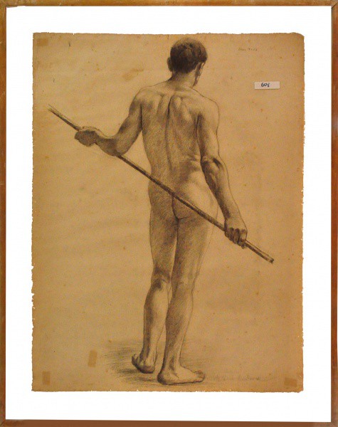 MARIO BARBOZA - Carvão sobre papel ( Nu masculino ) med: 62,5 x 47 cm.