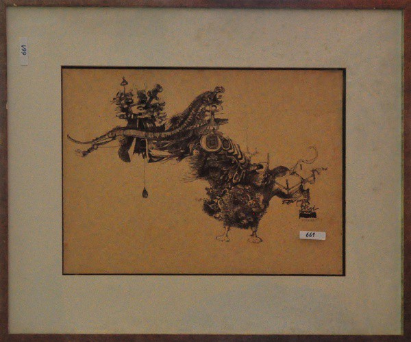ASSINATURA ILEGÍVEL - nanquim ( Cena Fantástica ) med: 33 x 48 cm.