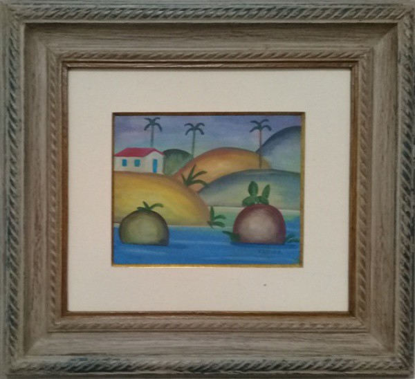 TARSILA, ÓLEO SOBRE CARTÃO SOBRE PLACA.  18 X 25 cm. OBRA COM DOCUMENTO