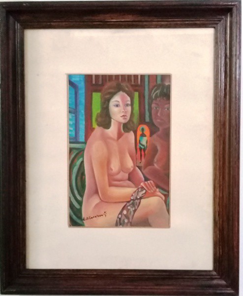 DI. CAVALCANTE, ÓLEO SOBRE CARTÃO, FIGURA FEMININA.. 26 X 18 cm.