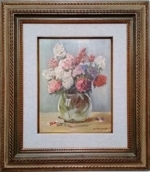 ANITA MALFATT.VASO DE FLOR, ÓLEO SOBRE TELA, COLADO SOBRE PLACA. 3OBRA COM DOCUMENTO DE AU5 X 27 cm.