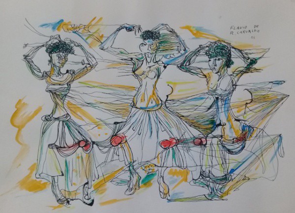 FLAVIO DE  CARVALHO, DESENHO SOBRE CARTÃO,   NANQUIM  AQUARELADO.   45 X 62