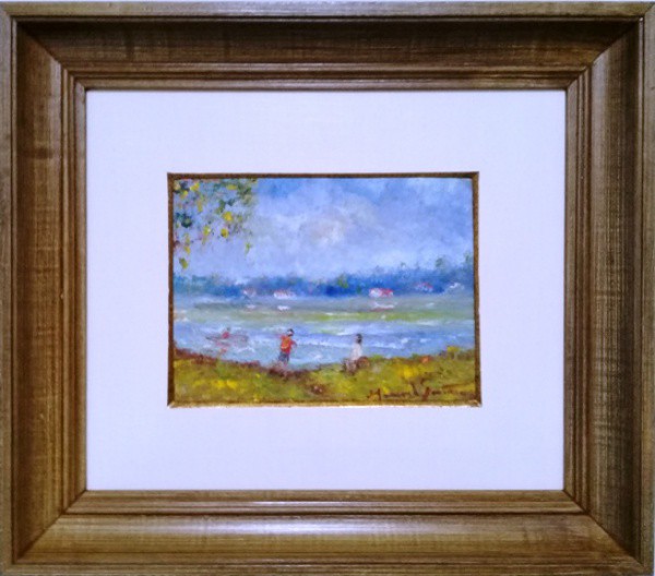 MANOEL SANTIAGO, PAISAGEM COM FIGURA, ÓLEO SOBRE PLACA. 15 X 20 cm.