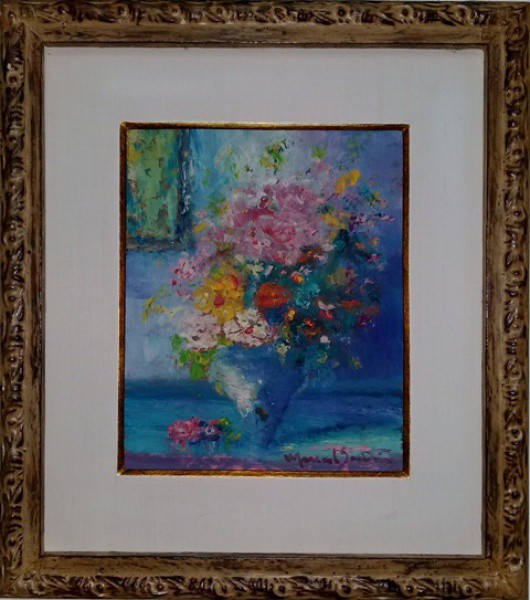 MANOEL SANTIAGO, OLEO SOBRE PLACA, FLORES. 21 X 15 cm.