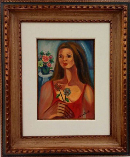 DI. CAVALCANTE, MULATA, ÓLEO SOBRE CARTÃO, SOBRE PLACA. 35 X 24 cm. OBRA ACOMPANHA DOCUMENTO
