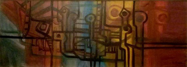 ROBERTO BURLE MAX, GEOMÉTRICO, ÓLEO SOBRE TELA. 140 X 50 cm.