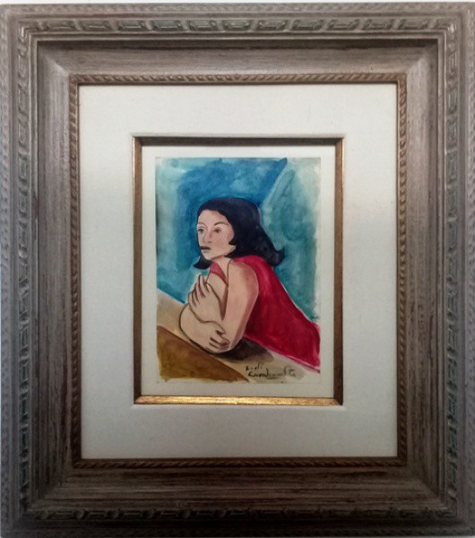 DI. CAVALCANTE, DESENHO AQUARELADO, FIGURA FEMININA.  22 X 16 cm.
