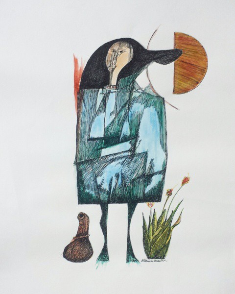ALDEMIR MARTINS, DESENHO SOBRE CARTÃO, NANQUIM AQUARELADO. 60 X 45 cm