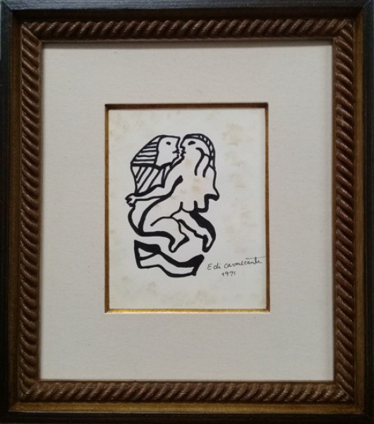 DI. CAVALCANTE,  1971, NANQUIM SOBRE CARTÃO, CENA ERÓTICA.    20 X 15 cm.