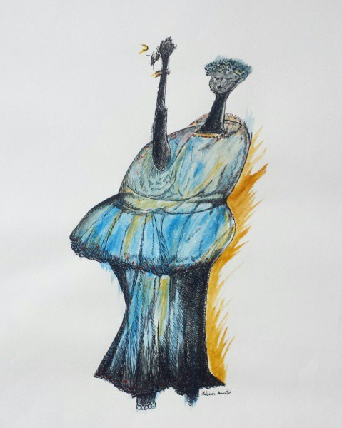 ALDEMIR MARTINS, DESENHO SOBRE CARTÃO, NANQUIM AQUARELADO. 60 X 45 cm.