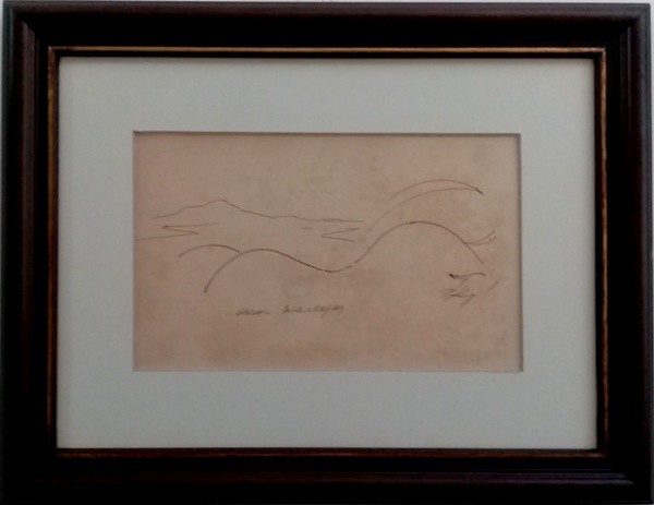 OSCAR NIEMEYER, NANQUIM SOBRE CARTÃO. 14 X 23 cm.