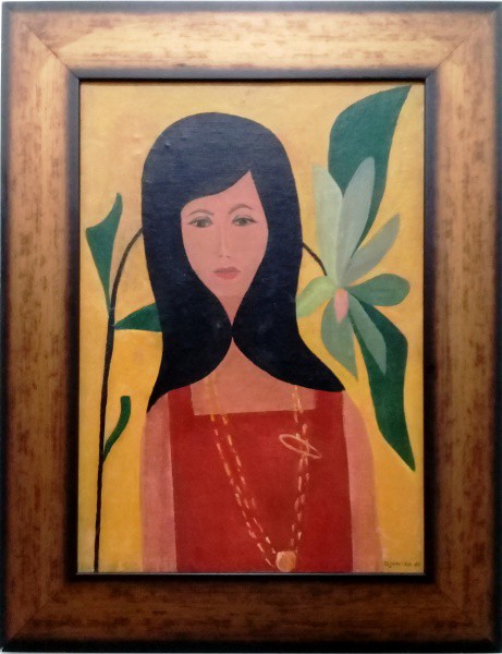 DJANIRA, 1967, ÓLEO SOBRE TELA, REFLETE SENSUALIDADE DO OLHAR DA FIGURA FEMININA. 65 X 45 cm. OBRA