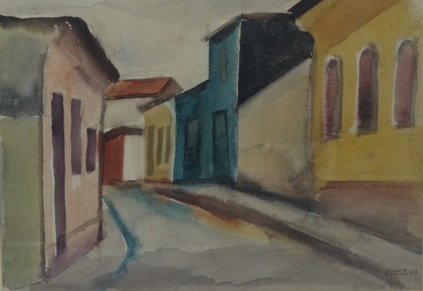 MARIO ZANINI. Casario - aquarela - 31 x 44 cm - assinado e datado 64 no cid.