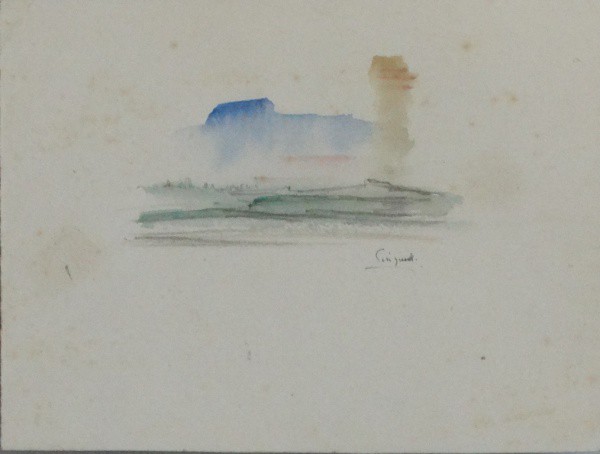 GUIGNARD. Paisagem imaginária - aquarela - 13,5 x 17,5 cm - assinado no cid.