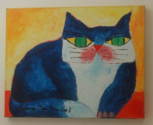 ALDEMIR MARTINS. Gato azul - a.s.t. - 40 x 50 cm - assinado e datado 2003 no cie.