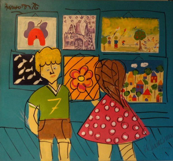 ROMERO BRITTO e FLÁVIA QUARESMA. Composição - o.s.t. - 120 x 130 cm - assinado no cse Romero Britto