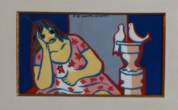 DI CAVALCANTI. Mulher e pássaro - silk scren - 13 x 23 cm - assinado cs.