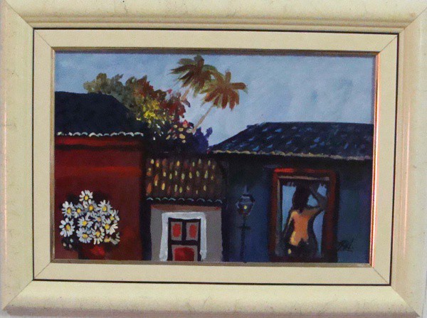 Alexandre Washington - Quadro óleo sobre eucatex  20x30cm com moldura - 17233