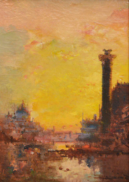 Henry Duvieux (França 1839 - França 1889). "Por do Sol em Viena". OST. Assinado. Com bela mo
