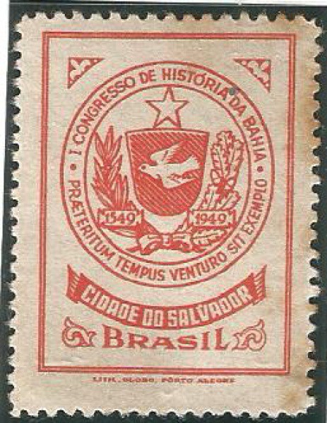 Filatelia: Cinderela do 1º Congresso de História da Bahia, 1940. Ótimo estado.