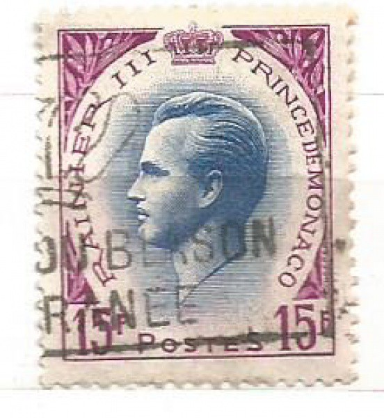 Filatelia :Selo Principado de  Mônaco, efigie do  Príncipe Rainier III.  Emitido em 1955. Ótimo Esta