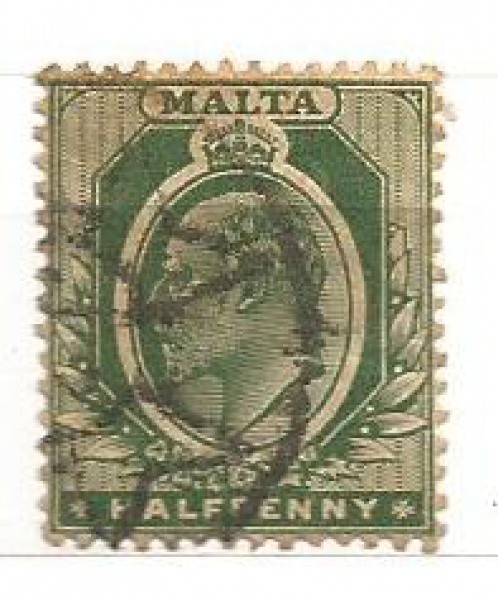 Filatelia : Selo  Clássico Colonia Britânica de  Malta  - Half Penny, efigie Rei Eduardo VII. MBC.