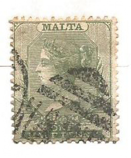 Filatelia : Selo Clássico Colonia Britânica de Malta - Half Penny, efigie Rainha Victoria. Preserva