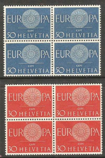 Filatelia: Quadras de selos Helvetia - Suíça. NOVAS