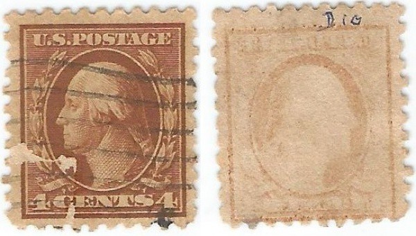 Filatelia : Selo Clássico Estados Unidos, efigie de George Washington 1912. VERSO APARENTE.