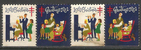 Filatelia : Tira com 4 selos Saudações de Natal - Campanha contra Tuberculose 1961. MBC