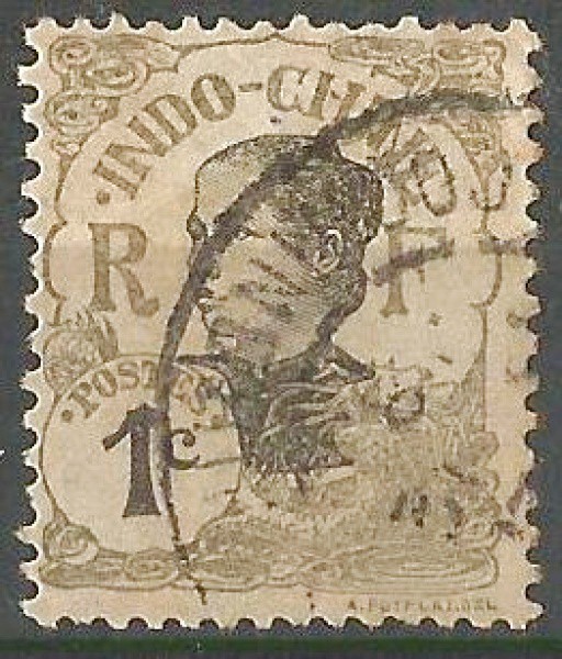 Filatelia: Selo clássico do protetorado  Frances, Indochina,  1919. MBC.