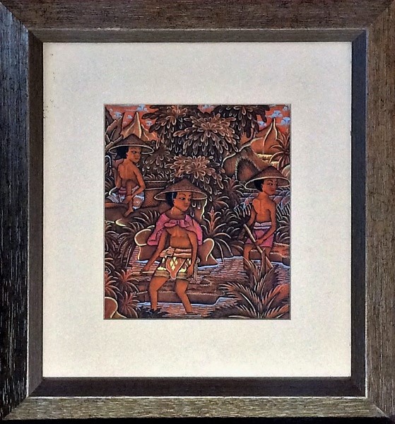 Pintura Chinesa sobre tecido. Camponeses  - Med. 15 x 17 cm.
