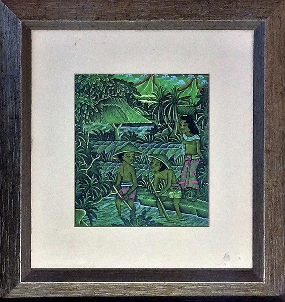 Pintura Chinesa com batique sobre tecido. Camponeses 15 X 17