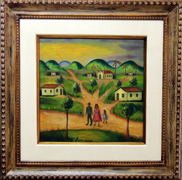 Anita Malfatti, Cena Rural com Igreja - Família Passeando - med. 40 x 40 cm (com documento)