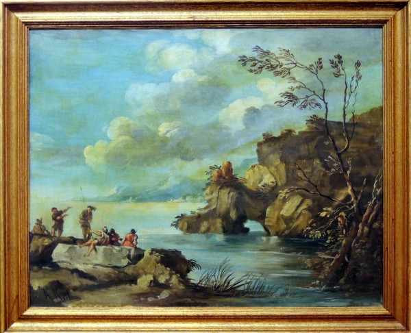 A. Keil, Marinha com Encosta e 6 Figuras) - óleo sobre tela - med. 40 x 50 cm