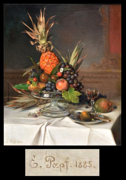 Karl Ernst Papf (1833 - 1911). Rara, minuciosa e elaborada pintura de frutas típicas brasileiras, po
