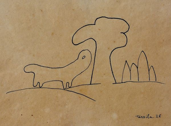 Tarsila do Amaral (São Paulo, 1886 - 1973). `Antropofágico`. Nanquim sobre papel. 12 x 19,4 cm. Assi