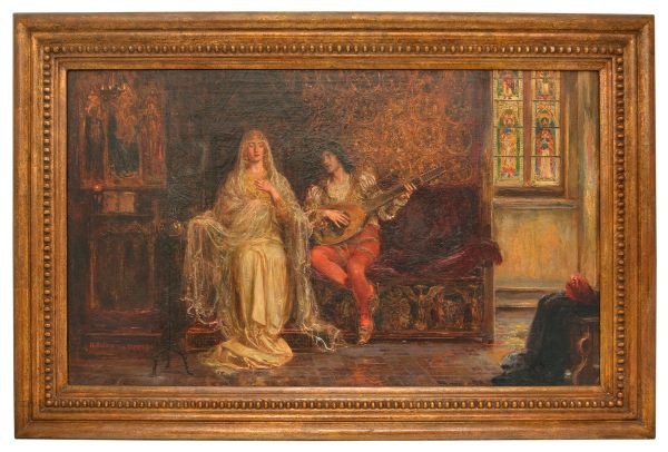 Augustin Salinas y Teruel (Espanha, 1862 - 1915). `O Guitarrista`. OST. Assinado. 39 x 66 cm