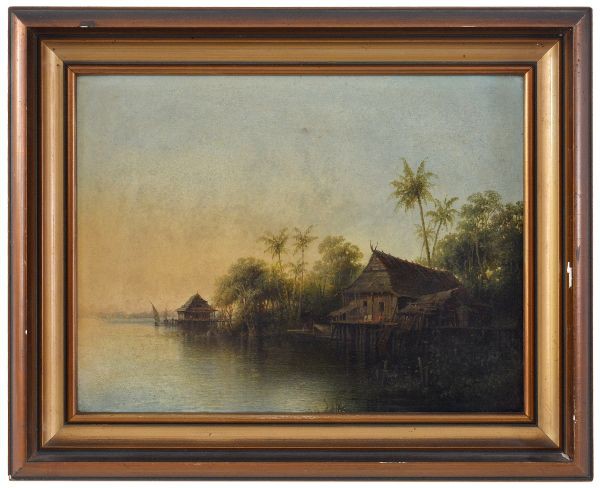 Autoria não identificada. `Paisagem Ribeirinha`. OSC. Século XIX. 36 x 27 cm.